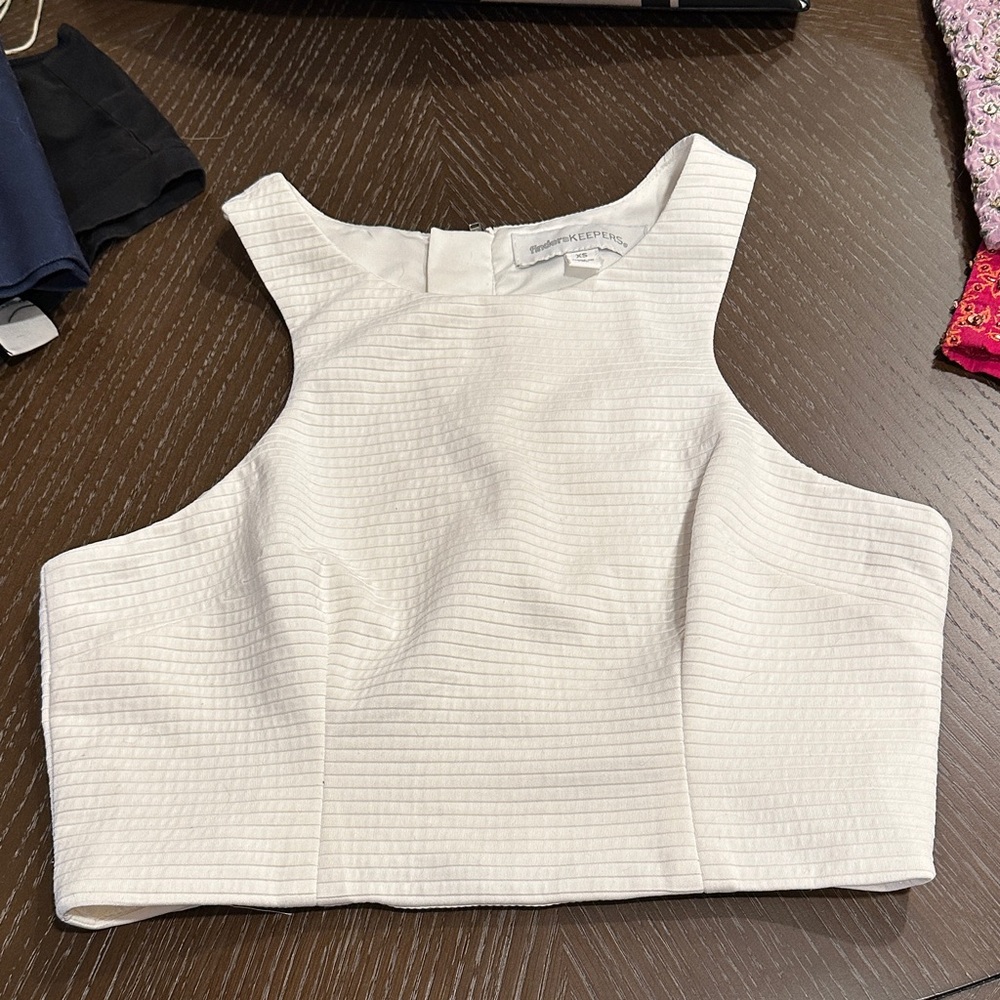 Finders Keepers Textured White Crop Top